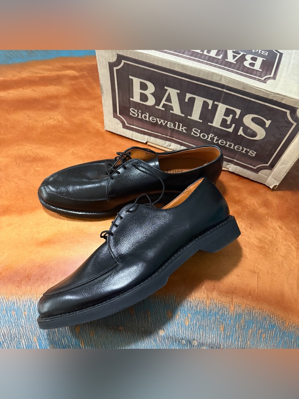 Vintage Deadstock BATES Sidewalk Softeners Black Pebble Grain Split Toe Shoes 11